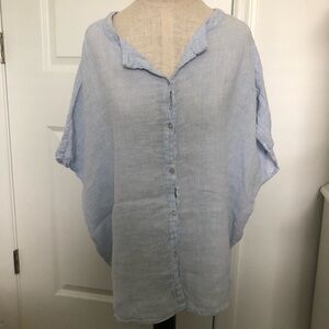 Light Blue Gauzy Button-Front Linen Top
